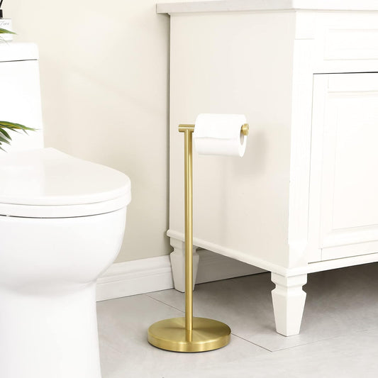 KES Gold Toilet Paper Holder Free Standing SUS 304 Stainless Steel Rustproof Pedestal Lavatory Tissue Roll Holder Floor Stand Modern Brushed Gold Finish, BPH283S1-BZ