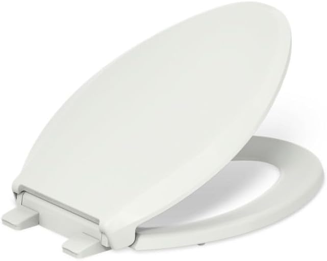 KOHLER 4636-RL-96 Cachet ReadyLatch Elongated Toilet Seat Slow Close Soft Close, Toilet Seat Quiet Lid, Contoured Grip-Tight Bumpers Installation Hardware, Apartment Essentials, Biscuit