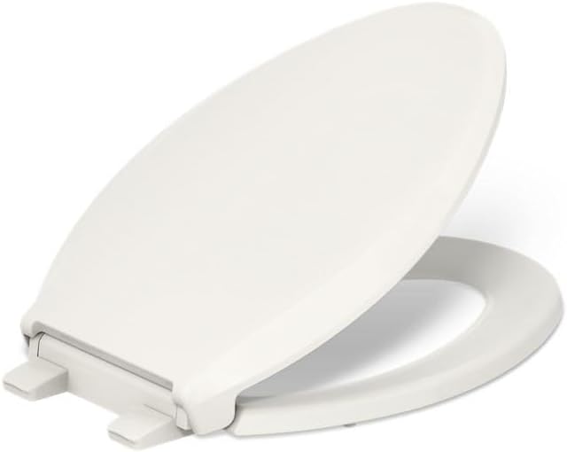 KOHLER 4636-RL-96 Cachet ReadyLatch Elongated Toilet Seat Slow Close Soft Close, Toilet Seat Quiet Lid, Contoured Grip-Tight Bumpers Installation Hardware, Apartment Essentials, Biscuit