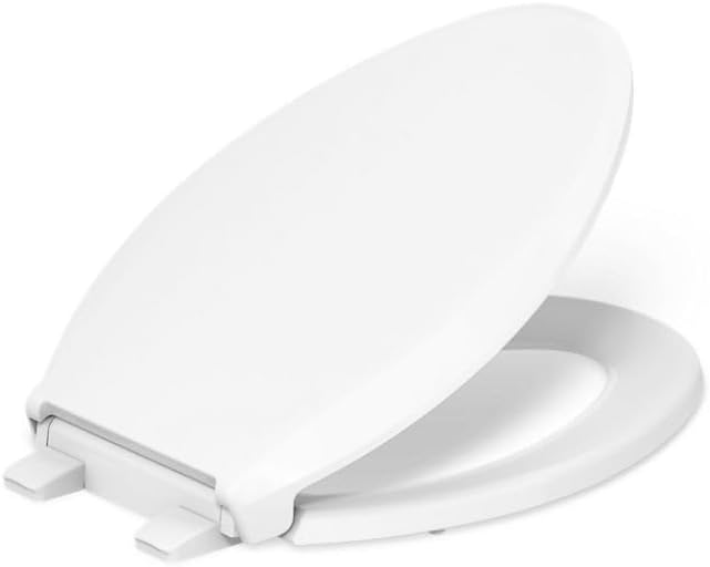 KOHLER 4636-RL-96 Cachet ReadyLatch Elongated Toilet Seat Slow Close Soft Close, Toilet Seat Quiet Lid, Contoured Grip-Tight Bumpers Installation Hardware, Apartment Essentials, Biscuit