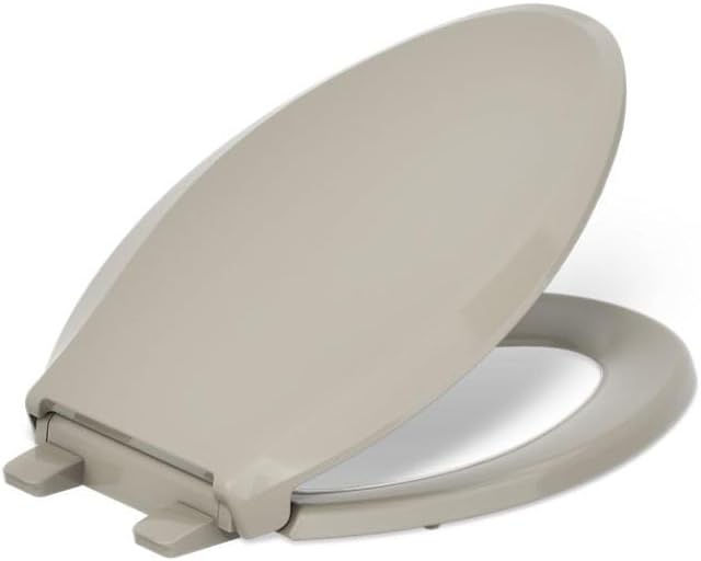KOHLER 4636-RL-96 Cachet ReadyLatch Elongated Toilet Seat Slow Close Soft Close, Toilet Seat Quiet Lid, Contoured Grip-Tight Bumpers Installation Hardware, Apartment Essentials, Biscuit