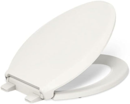KOHLER 4636-RL-96 Cachet ReadyLatch Elongated Toilet Seat Slow Close Soft Close, Toilet Seat Quiet Lid, Contoured Grip-Tight Bumpers Installation Hardware, Apartment Essentials, Biscuit