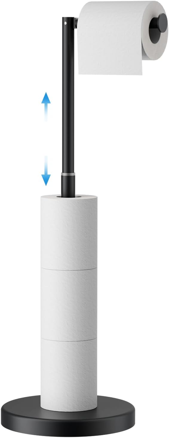 FORIOUS Toilet Paper Holder Stand, Modern Freestanding Tissue Roll Holder for Bathroom, Durable SUS 304 Stainless Steel and Weighted Base Toilet Paper Stand, Storage for 4 Rolls, Brushed Gold