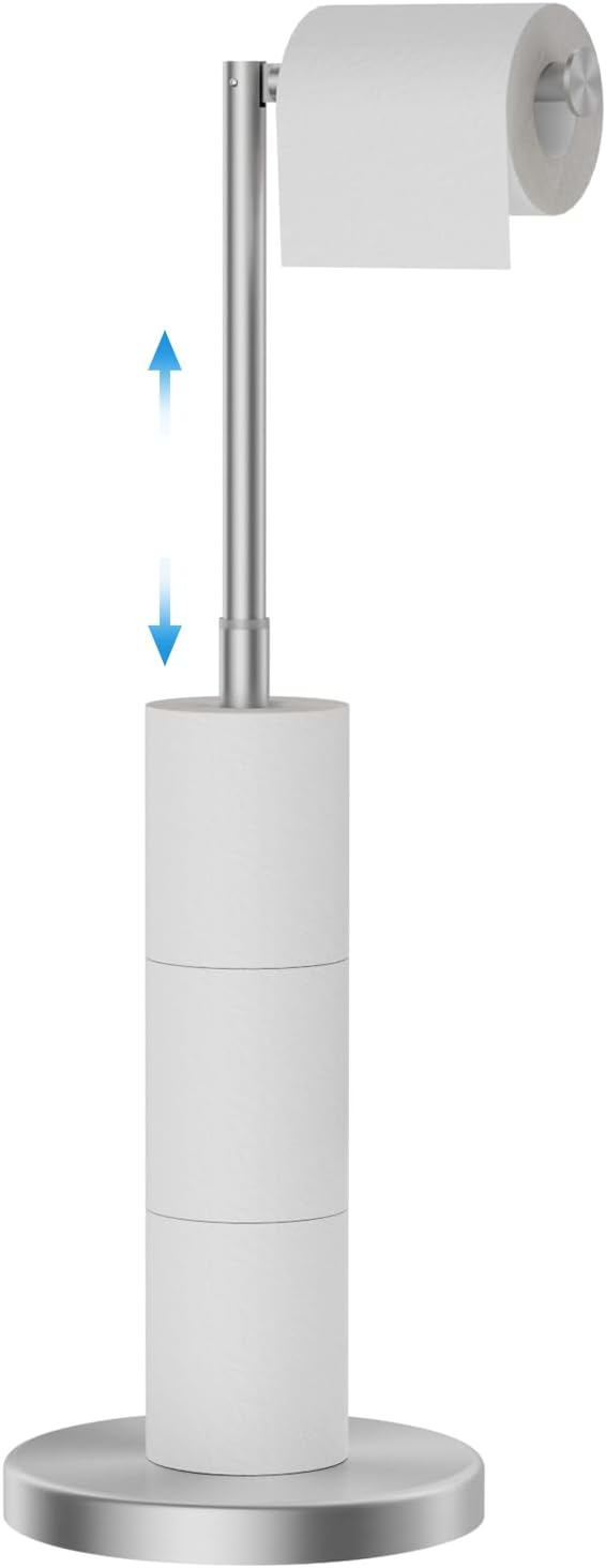 FORIOUS Toilet Paper Holder Stand, Modern Freestanding Tissue Roll Holder for Bathroom, Durable SUS 304 Stainless Steel and Weighted Base Toilet Paper Stand, Storage for 4 Rolls, Brushed Gold