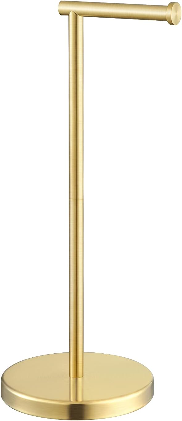 KES Gold Toilet Paper Holder Free Standing SUS 304 Stainless Steel Rustproof Pedestal Lavatory Tissue Roll Holder Floor Stand Modern Brushed Gold Finish, BPH283S1-BZ