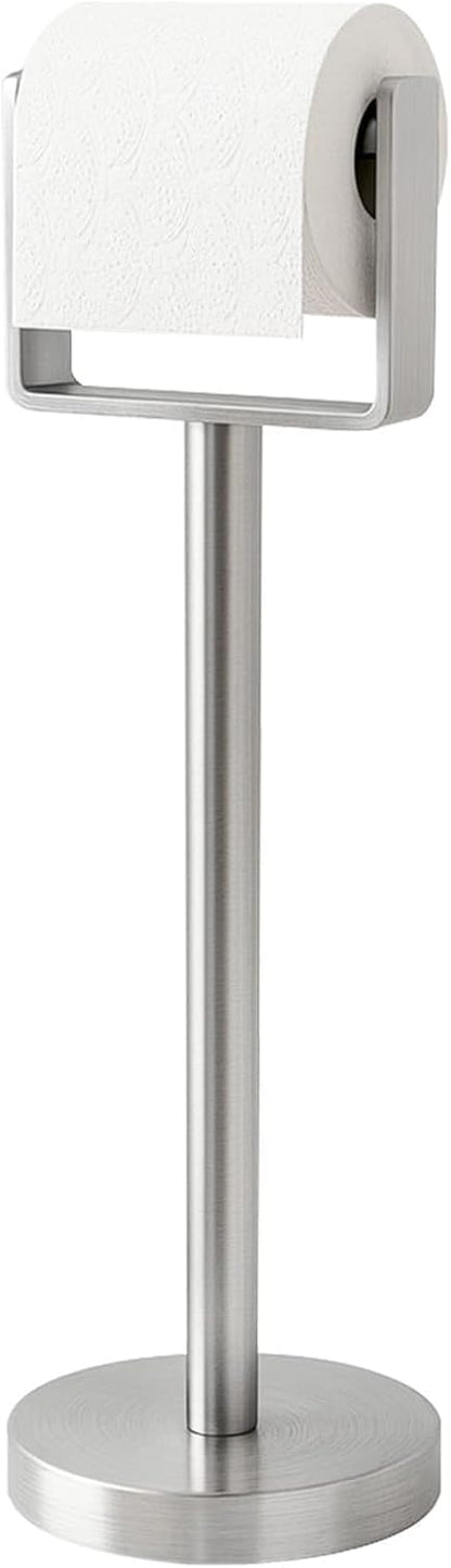 YUMORE Toilet Paper Holder Free Standing, Stainless Steel Toilet Paper Stand, Weighted Base Floor Tissue Roll Holder for Bathroom, Matte Black 200UP