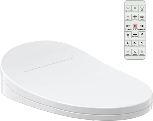 Electronic Bidet Toilet Seat with Warm Water & Air Dryer - Heated Seat, Night Light, Remote Control for Elongated Toilets, Self-Cleaning Nozzle, Instant Hot Water, Energy Saving