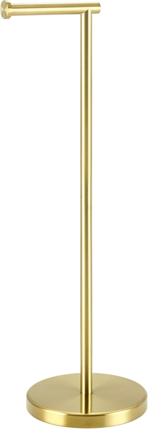 KES Gold Toilet Paper Holder Free Standing SUS 304 Stainless Steel Rustproof Pedestal Lavatory Tissue Roll Holder Floor Stand Modern Brushed Gold Finish, BPH283S1-BZ