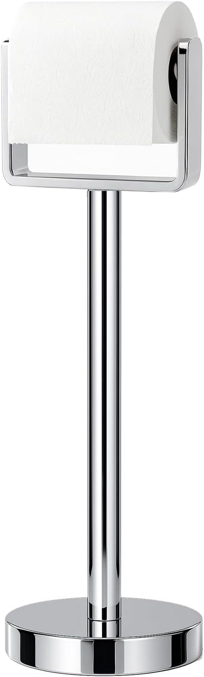 YUMORE Toilet Paper Holder Free Standing, Stainless Steel Toilet Paper Stand, Weighted Base Floor Tissue Roll Holder for Bathroom, Matte Black 200UP