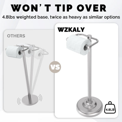Toilet Paper Holder Stand, Brushed Nickel Toilet Paper Holder Free Standing, Post Pivoting Design & Stable Weighted Base SUS304 Stainless Steel for Bathroom(Mega Roll)