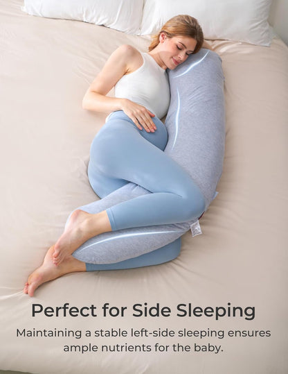 Momcozy Pregnancy Pillows for Side Sleeping, J Shaped Maternity Body Pillow for Pregnancy, Soft Pregnancy Pillow with Jersey Cover for Head Neck Belly Support, Grey