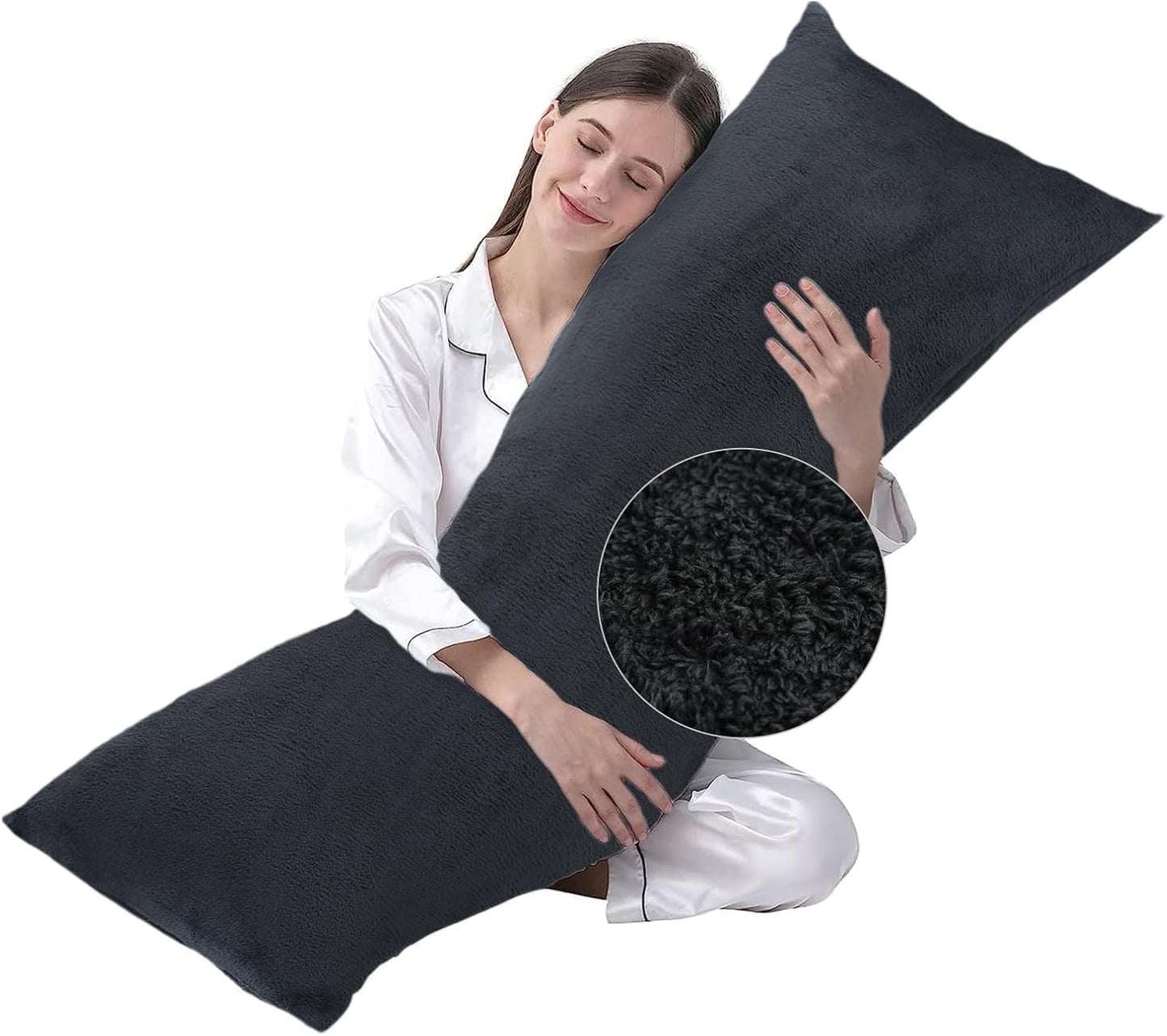 DOWNCOOL Large Body Pillow Insert with Cooling Cover - Soft Long Bed Pillow for Summer - Breathable Full Body Pillow for Adults - 20x54 inch (Grey, with Cover)