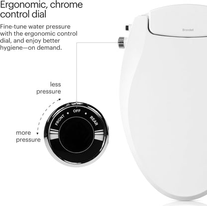 Brondell Bidet Toilet Seat Non-Electric Swash Ecoseat, Fits Elongated Toilets, White - Dual Nozzle System, Ambient Water Temperature - Bidet with Easy Installation