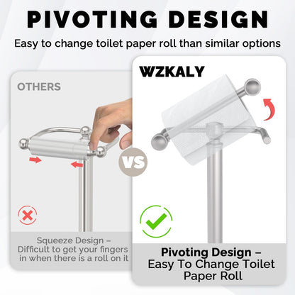 Toilet Paper Holder Stand, Brushed Nickel Toilet Paper Holder Free Standing, Post Pivoting Design & Stable Weighted Base SUS304 Stainless Steel for Bathroom(Mega Roll)