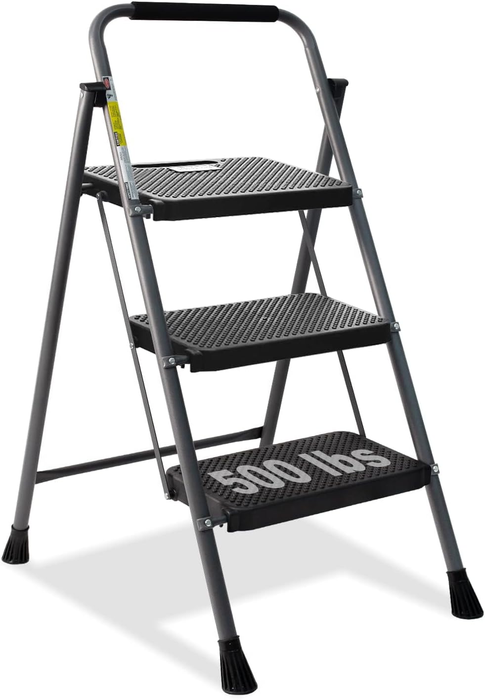 2 Step Ladder, GOLYTON 2 Lightweight Folding Step Stool with Wide Anti-Slip Pedal and Comfort Handgrip, Lightweight 500 lbs Portable Steel Ladder Multi-Use Household and Office, Grey