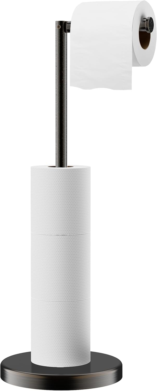 FORIOUS Toilet Paper Holder Stand, Modern Freestanding Tissue Roll Holder for Bathroom, Durable SUS 304 Stainless Steel and Weighted Base Toilet Paper Stand, Storage for 4 Rolls, Brushed Gold
