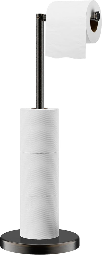 FORIOUS Toilet Paper Holder Stand, Modern Freestanding Tissue Roll Holder for Bathroom, Durable SUS 304 Stainless Steel and Weighted Base Toilet Paper Stand, Storage for 4 Rolls, Brushed Gold