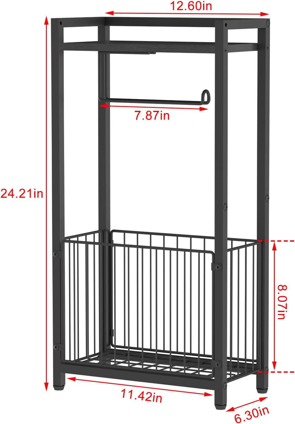 Freestanding Toilet Paper Holder with Storage Shelf – Bathroom Tissue Stand with Space for Phone, Tablet, and Magazines – All-in-One Toilet Roll Dispenser and Organizer