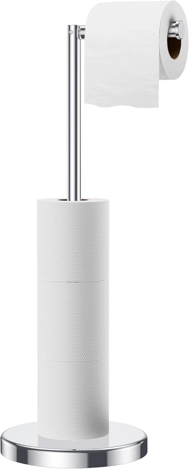 FORIOUS Toilet Paper Holder Stand, Modern Freestanding Tissue Roll Holder for Bathroom, Durable SUS 304 Stainless Steel and Weighted Base Toilet Paper Stand, Storage for 4 Rolls, Brushed Gold