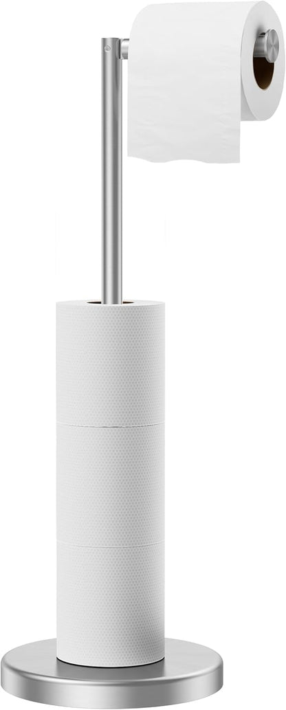 FORIOUS Toilet Paper Holder Stand, Modern Freestanding Tissue Roll Holder for Bathroom, Durable SUS 304 Stainless Steel and Weighted Base Toilet Paper Stand, Storage for 4 Rolls, Brushed Gold