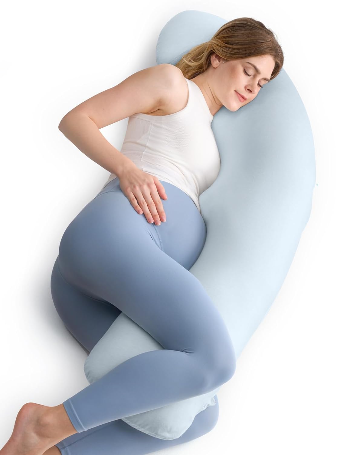 Momcozy Pregnancy Pillows for Side Sleeping, J Shaped Maternity Body Pillow for Pregnancy, Soft Pregnancy Pillow with Jersey Cover for Head Neck Belly Support, Grey