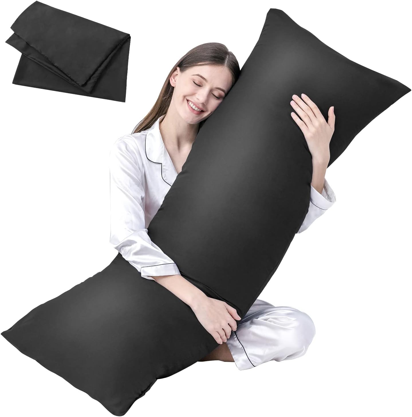 DOWNCOOL Large Body Pillow Insert with Cooling Cover - Soft Long Bed Pillow for Summer - Breathable Full Body Pillow for Adults - 20x54 inch (Grey, with Cover)