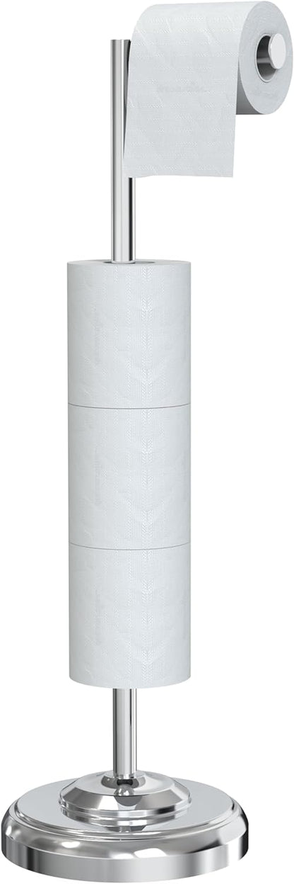 Toilet Paper Holder Stand, Brushed Nickel Toilet Paper Holder Free Standing, Post Pivoting Design & Stable Weighted Base SUS304 Stainless Steel for Bathroom(Mega Roll)