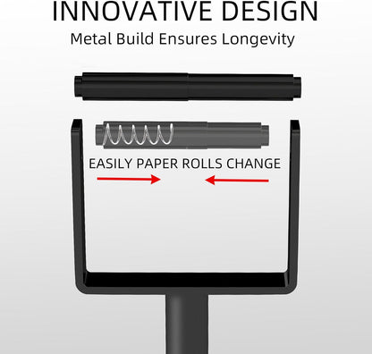 YUMORE Toilet Paper Holder Free Standing, Stainless Steel Toilet Paper Stand, Weighted Base Floor Tissue Roll Holder for Bathroom, Matte Black 200UP