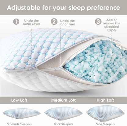 Nestl Cooling Body Pillow for Sleeping 1 Pack, Luxury Shredded Memory Foam Body Pillows, Adjustable Cold Gel Pillows for Hot Sleepers, Supportive Long Pillow for Bed Side Back Stomach Sleepers