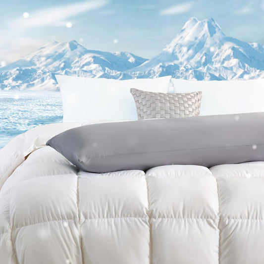 DOWNCOOL Large Body Pillow Insert with Cooling Cover - Soft Long Bed Pillow for Summer - Breathable Full Body Pillow for Adults - 20x54 inch (Grey, with Cover)