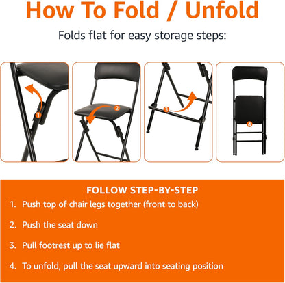 Amazon Basics Folding Stool with footrest, 300lb Capacity, 24" Height, Black, Set of 2