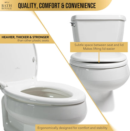 Bath Royale Soft Close Toilet Seat Round with Lid BR500-00 White, Comfortable, Durable, Sturdy, Stain-Resistant and Easy to Clean, Fits All Toilet Brands, Executive Series