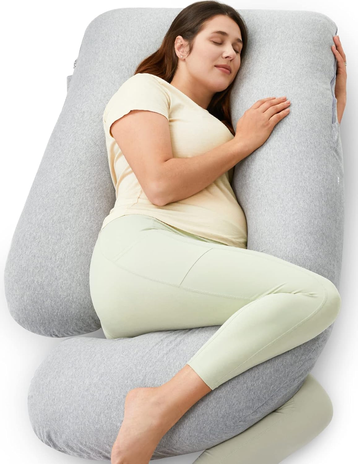 Momcozy Pregnancy Pillows for Sleeping, U Shaped Full Body Pillow for Pregnancy Women with Removable Jersey Cotton Cover, 57 Inch Maternity Pillow, Grey