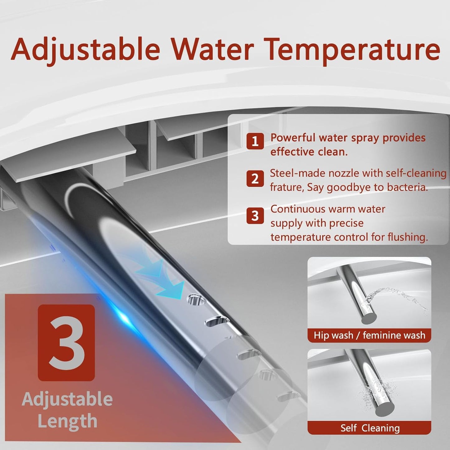 Electronic Bidet Toilet Seat with Warm Water & Air Dryer - Heated Seat, Night Light, Remote Control for Elongated Toilets, Self-Cleaning Nozzle, Instant Hot Water, Energy Saving