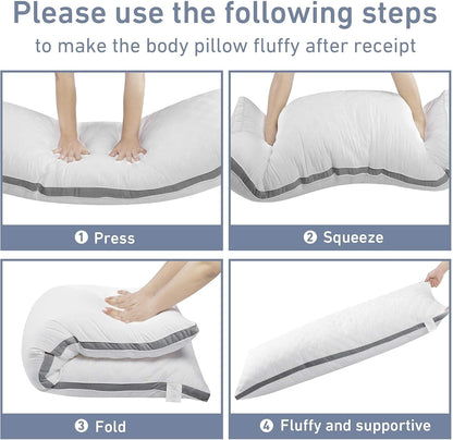 Leeden Body Pillow for Adults - Premium White Firm Fluffy Long Pillow - 21 x 54 Soft Plush Full Body Pillows - Adjustable Side Pillow for Sleeping