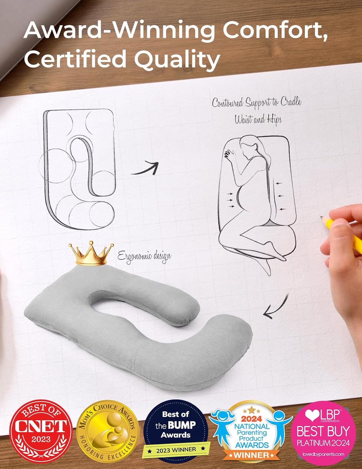 Momcozy Pregnancy Pillows for Sleeping, U Shaped Full Body Pillow for Pregnancy Women with Removable Jersey Cotton Cover, 57 Inch Maternity Pillow, Grey