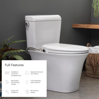 Brondell Bidet Toilet Seat Non-Electric Swash Ecoseat, Fits Elongated Toilets, White - Dual Nozzle System, Ambient Water Temperature - Bidet with Easy Installation