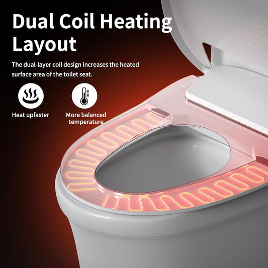Electronic Bidet Toilet Seat with Warm Water & Air Dryer - Heated Seat, Night Light, Remote Control for Elongated Toilets, Self-Cleaning Nozzle, Instant Hot Water, Energy Saving