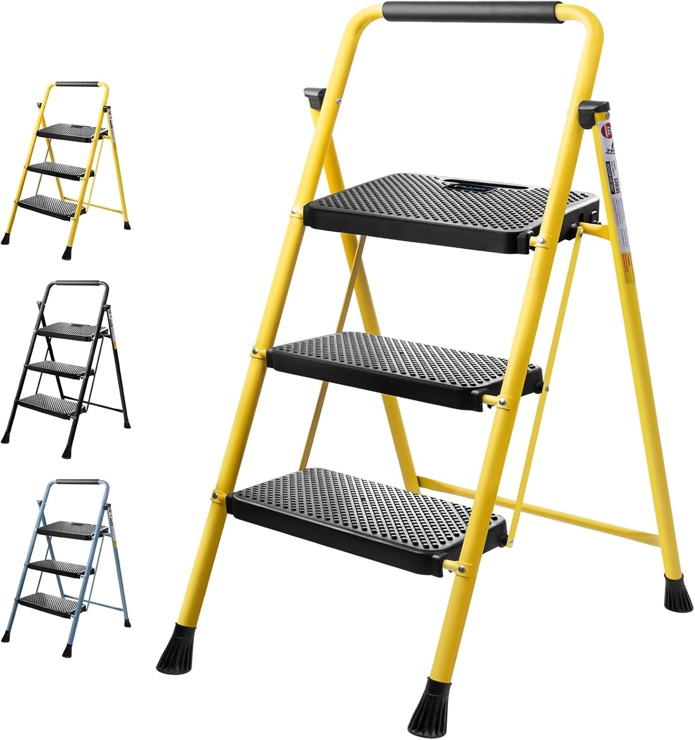 TICONN 2 Step Ladder, Heavy Duty Foldable Step Stool, Portable Steel Folding Stool for Household Garage Storage (Black)