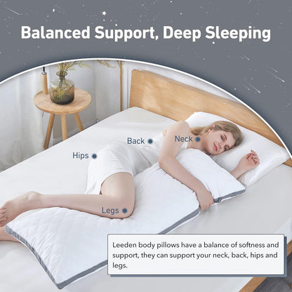 Leeden Body Pillow for Adults - Premium White Firm Fluffy Long Pillow - 21 x 54 Soft Plush Full Body Pillows - Adjustable Side Pillow for Sleeping