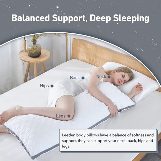 Leeden Body Pillow for Adults - Premium White Firm Fluffy Long Pillow - 21 x 54 Soft Plush Full Body Pillows - Adjustable Side Pillow for Sleeping