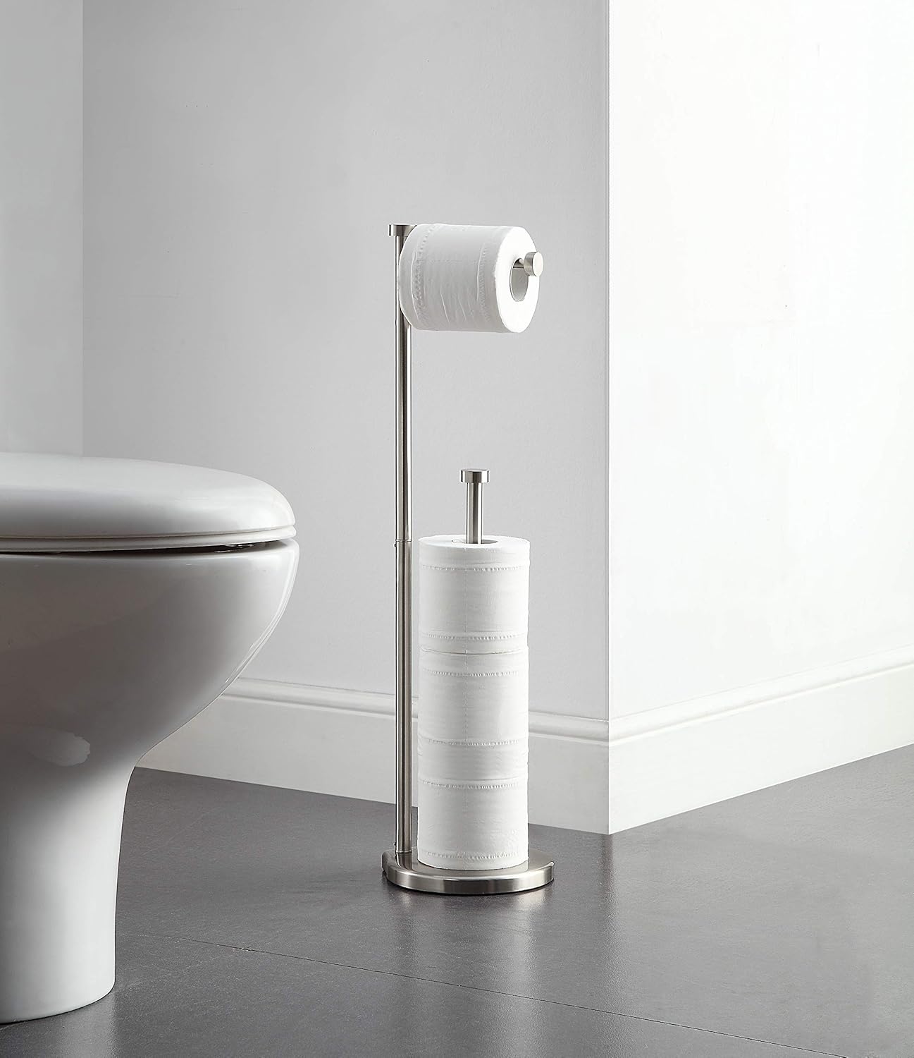 SunnyPoint Free Standing Bathroom Toilet Paper Holder Stand with Reserve, Reserve Area has Enough Space for Jumbo Roll