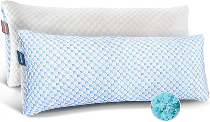 Nestl Cooling Body Pillow for Sleeping 1 Pack, Luxury Shredded Memory Foam Body Pillows, Adjustable Cold Gel Pillows for Hot Sleepers, Supportive Long Pillow for Bed Side Back Stomach Sleepers