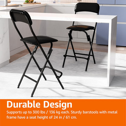 Amazon Basics Folding Stool with footrest, 300lb Capacity, 24" Height, Black, Set of 2